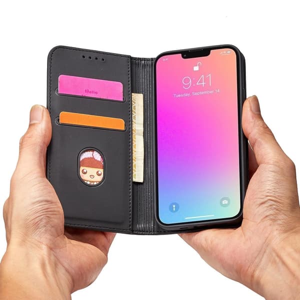Magnetkortcover til iPhone 13 Pro Max cover med kortholder, sort