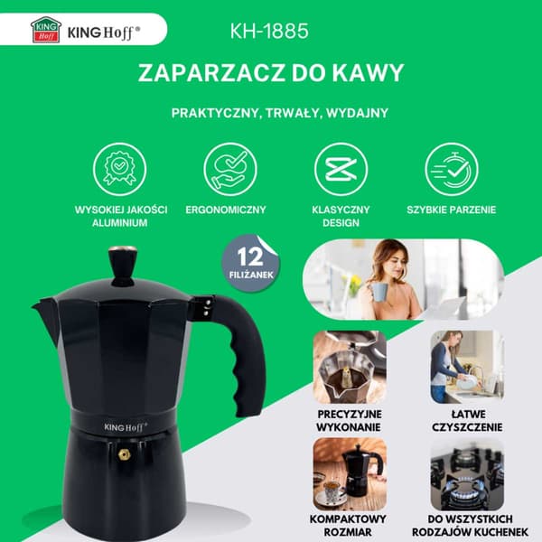 KAFFEMASKINE 600ml KINGHOFF KH-1885 INDUKTION