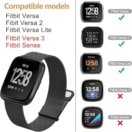 Fitbit Versa/Versa 2/LITE KLOCKARMBAND SVART STÅLMÄT