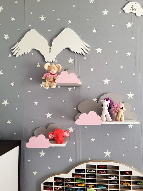 Cloud Shelves Sæt med 3 FANTASY EXTRA - Galaxy grå og pink