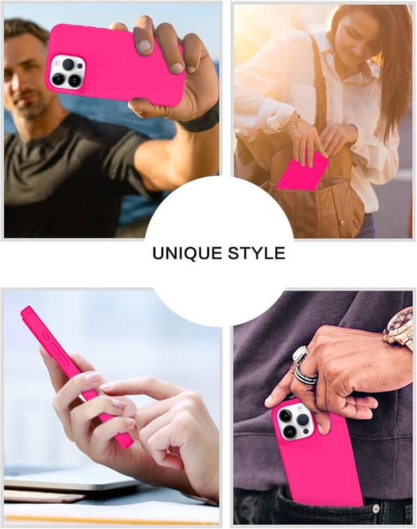 FODRAL TILL APPLE IPHONE 14 PRO MAX SILIKON NEONROSA MED MIKROFIBER