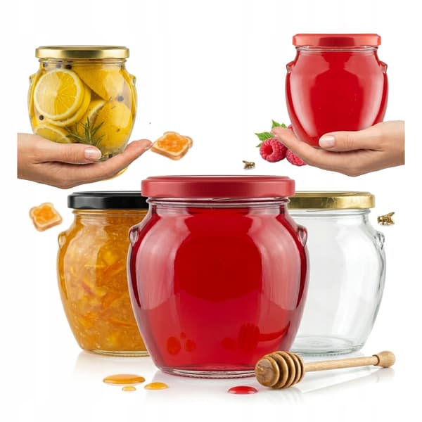 5x amforaburkar i glas 520 ml för sylt, konserver, honung + lock Fi82
