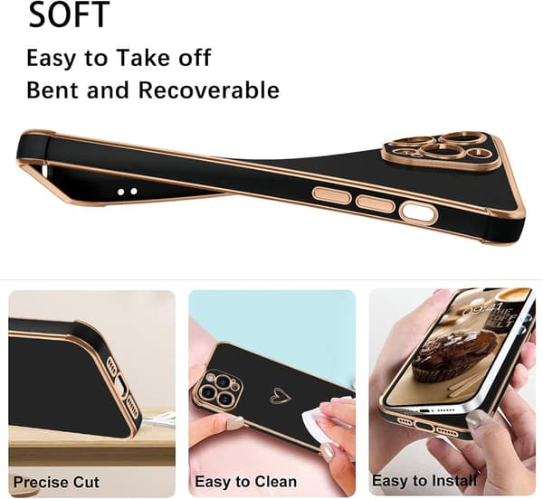 ETUI TIL APPLE IPHONE 14 PRO MAX SILICIUM SORT GULD RAMME A2894 A2651
