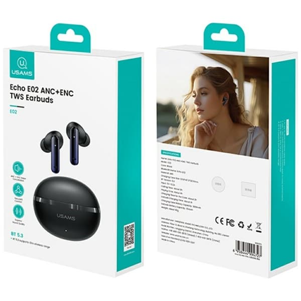 USAMS Echo E02 TWS ANC+ENC Trådløse Bluetooth Hovedtelefoner Sort