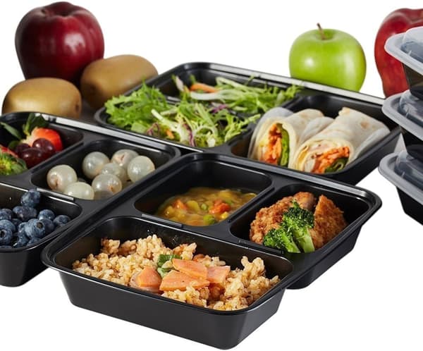 Sorte catering beholdere til forsegling 900ml tredelt 50 stk