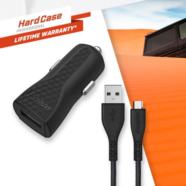 Energizer HardCase - USB-A 1A autolaturi + Micro USB -kaapeli (musta)