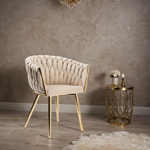 Flettet fløjlsstol COFTON guld VELVET beige