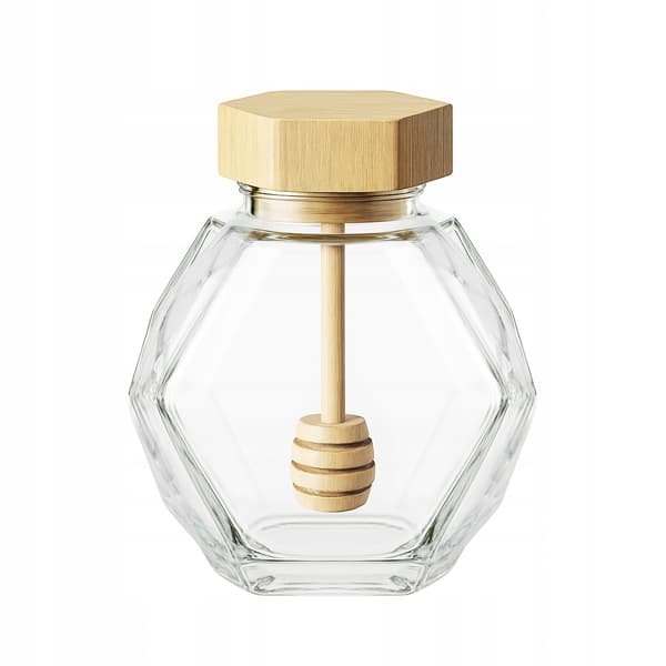 Glashonungsburk MAJA 200 ml Hexagon Träpropp Skopa Present