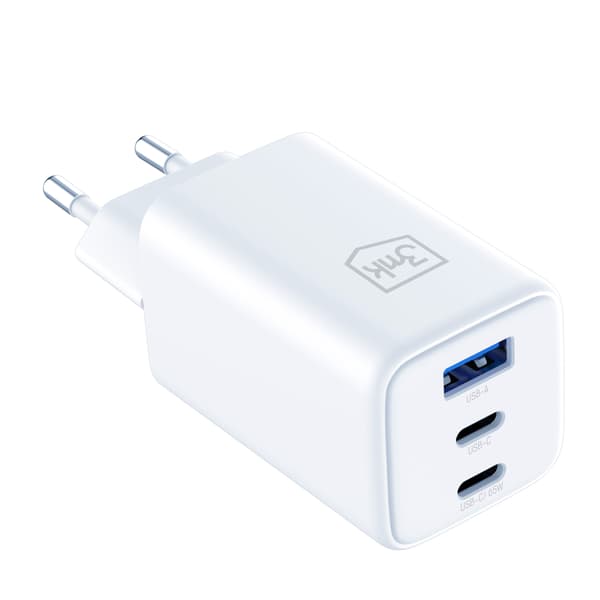 Tilbehør - 3mk Hyper GaN Oplader 65W QC4+ PD PPS USB 1A2C Hvid EU