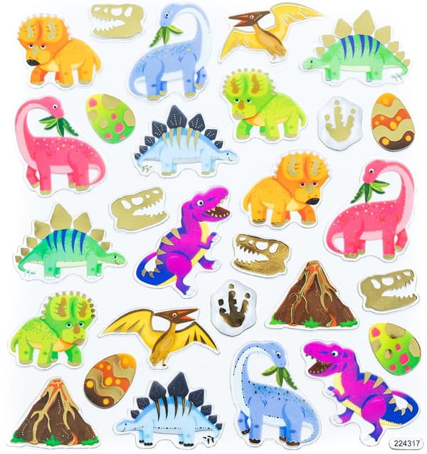 Kullattuja värikkäitä dinosaurustarroja 28 kpl.