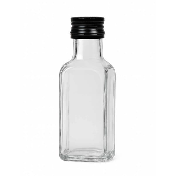 5x QUADRA glasflaskor 100ml med lock för vodkajuice glasflaska