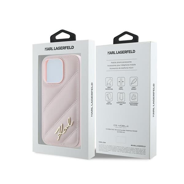 Karl Lagerfeld Diagonal Quilted Script - iPhone 14 Pro Max -suojakuori (Vaaleanpunainen)