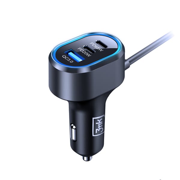 3mk Dobbelt Biloplader 135W PD QC PPS USB 2A4C Sort/Grå