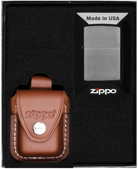 Zippo Lighter Gavesæt i Børstet Krom nr. 2