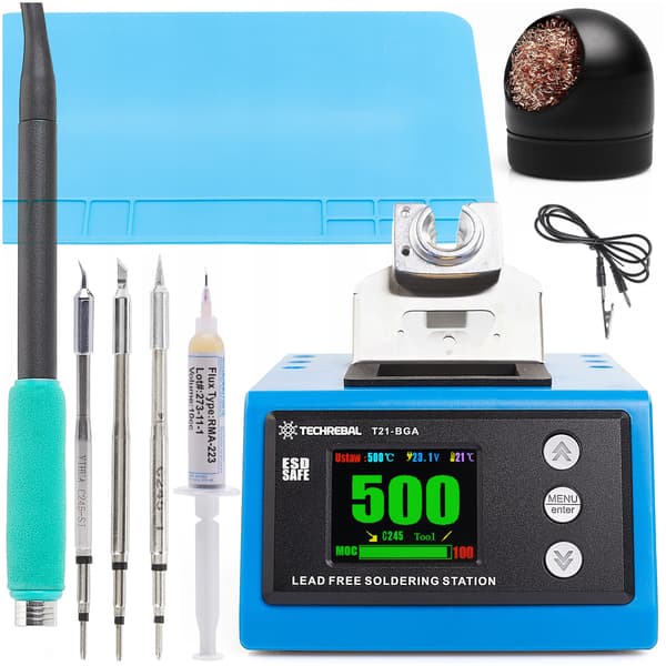 Techrebal T21-BGA loddestation, 3 spidser, c245, måtte, rensemiddel, flusmiddel