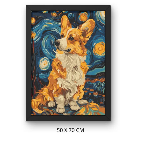 Mal efter nummer billede med ramme Corgi under stjernerne 50x70 cm