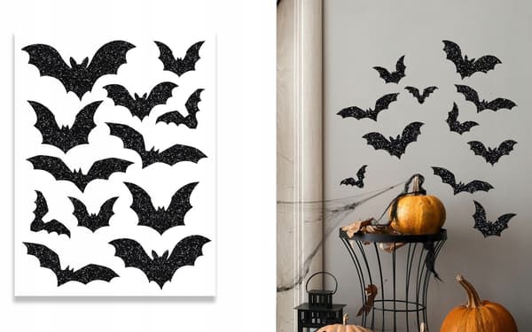 Väggdekorationer glitter svart halloween fladdermöss
