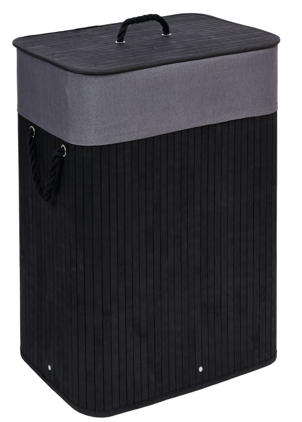 Bambu tvättkorg med lock 80L svart och grå