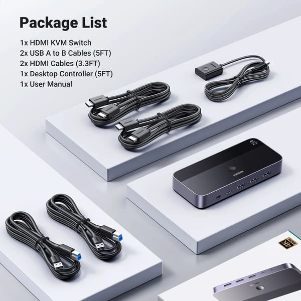 Ugreen CM664 HDMI-switch 2-i-1 KVM-switch - svart