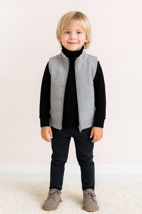 Varm børne-T-SHIRT MED PULLT HALS 128, SORT, højhalset bluse