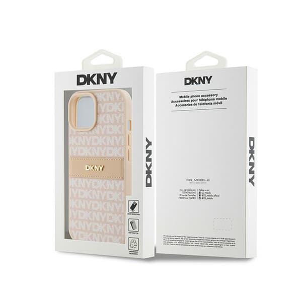 DKNY Læder Mono Stripe & Metal Logo - iPhone 15 Plus / 14 Plus Etui (Pink)