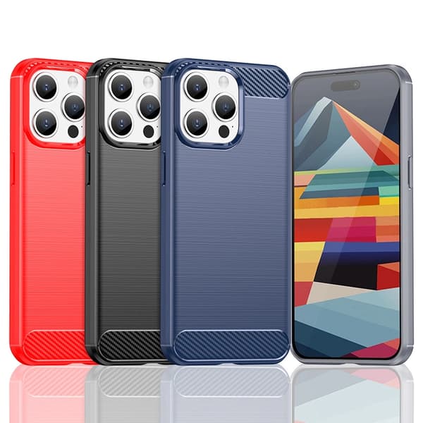 Fleksibelt cover med kulstofmønster til iPhone 15 Pro Max - blå