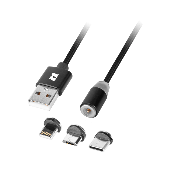 Magnetisk kabel USB - USB-C typ C lightning iPhone micro USB 3-i-1 1 m Rebel