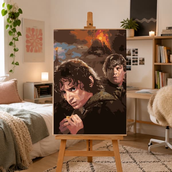 Mal efter tal billede med ramme Frodo og Sam Ringenes Herre 50x70cm
