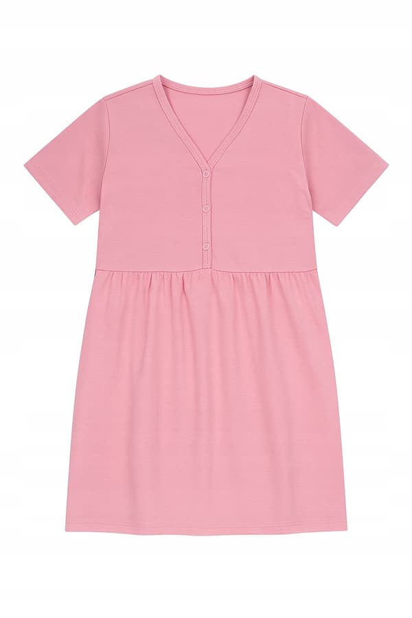 Flickpyjamas med kort ärm, knäppt, LJUSROSA