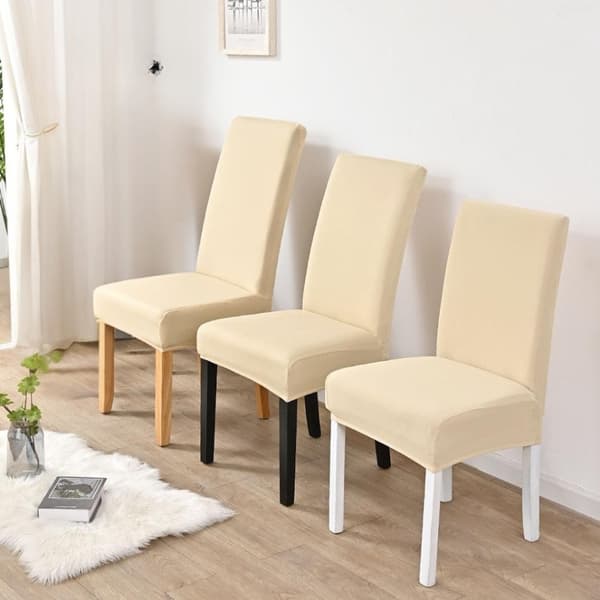 Stolsöverdrag set om 6, elastiska, universella, ljusbeige