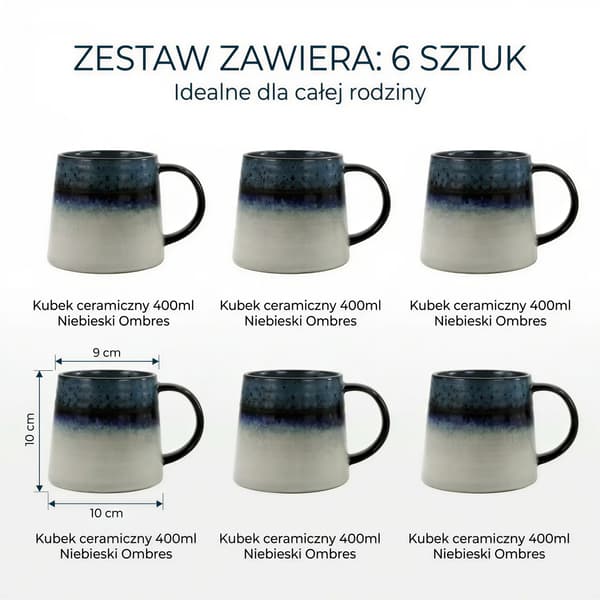 KAFFE- OCH TEMUGGSSET 6 DELAR BLÅGRÅ 400 ML Ø 9 CM