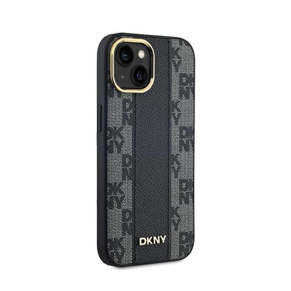 DKNY Læder Ternet Mono Mønster MagSafe - iPhone 15 Plus / 14 Plus Etui (Sort)
