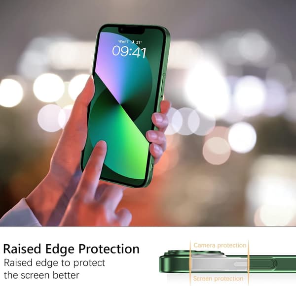 ETUI TIL APPLE IPHONE 13 TRANSPARENT GRØN RAMME HOLDBAR MASSIV