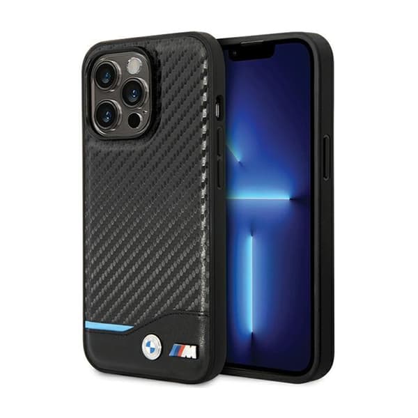 BMW Läder Carbon Blue Line - iPhone 13 Pro Max Skal (Svart)