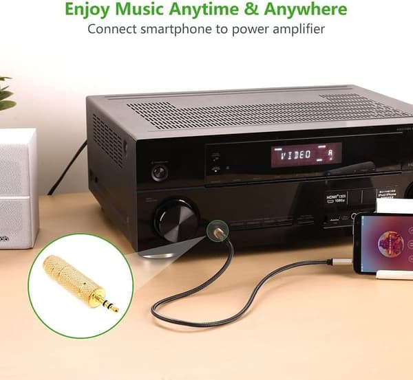 JACK-ADAPTER 3,5 mm TIL 6,35 mm STEREO AUX-ADAPTER GULD