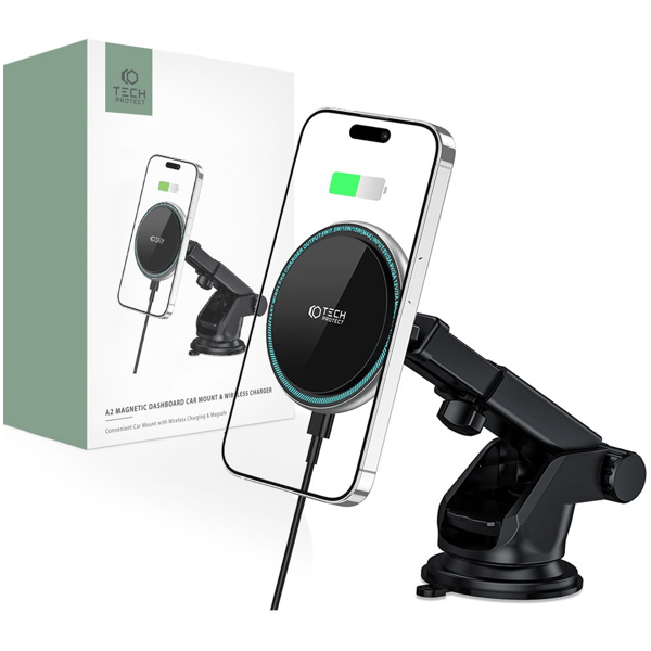 TECH-PROTECT A2 MAGNETISK MAGSAFE DASH TRÅDLØS OPLADDER TIL BILHOLDER 15W SORT