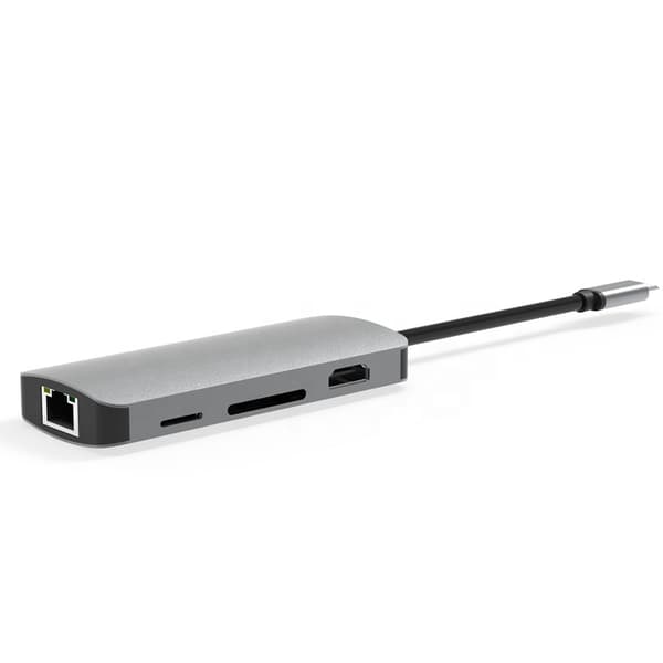 Hub 8-i-1 Dockingstation USB-C HDMI 4K SD til Macbook Pro/Air