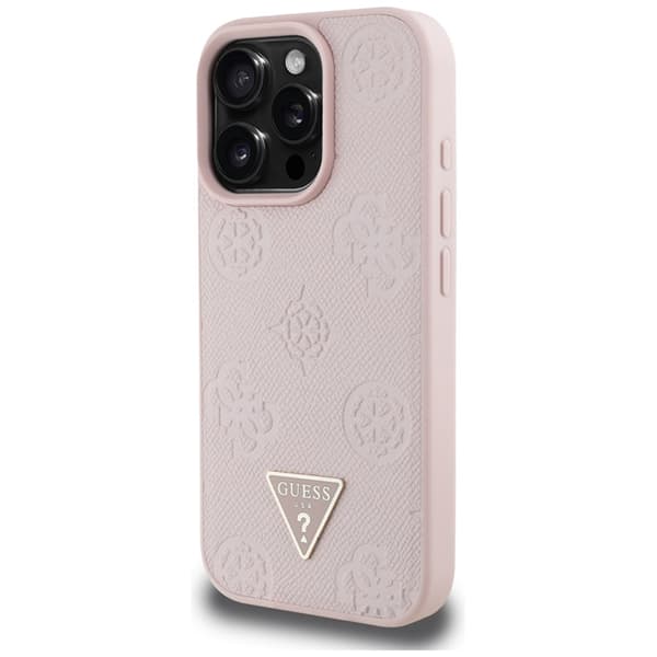 Guess Grained Hot Stamp Peony Triangle Logo MagSafe-cover til iPhone 16 Pro (lyserød)