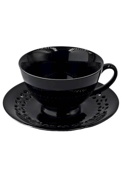 SORT KERAMISK KOP 260 ml MED ÅBEN UNDERKOP TIL KAFFE OG TE