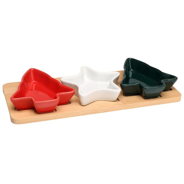 Porcelæns snacksskåle på fad, 4 dele