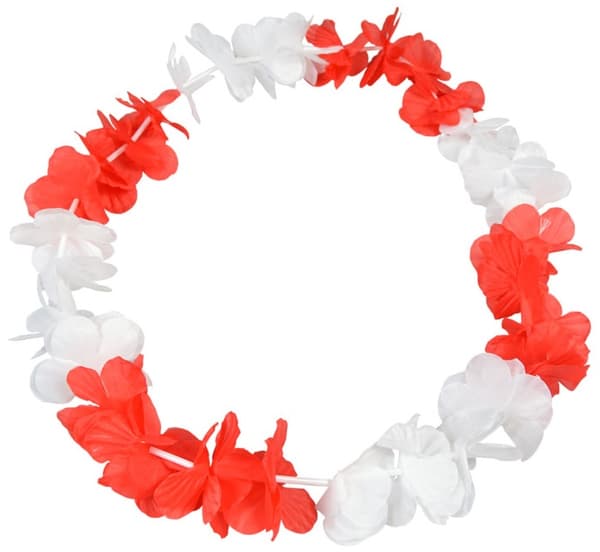 Hawaiianskt solfjäderhalsband vitt och rött