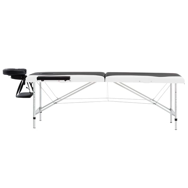 vidaXL foldbart massagebord, 2-zoner, aluminium, sort og hvid