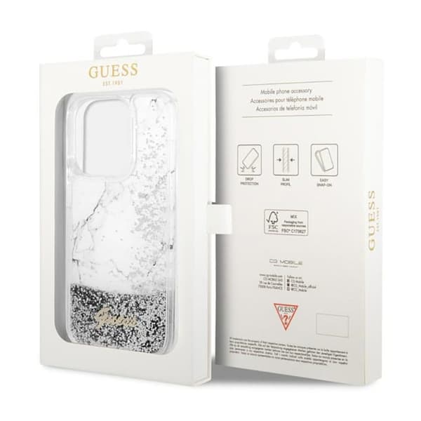 Guess Liquid Glitter Marble - iPhone 14 Pro Max cover (hvid)