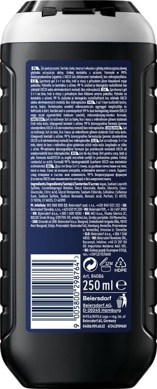 NIVEA Deep Clean brusegel 250 ml