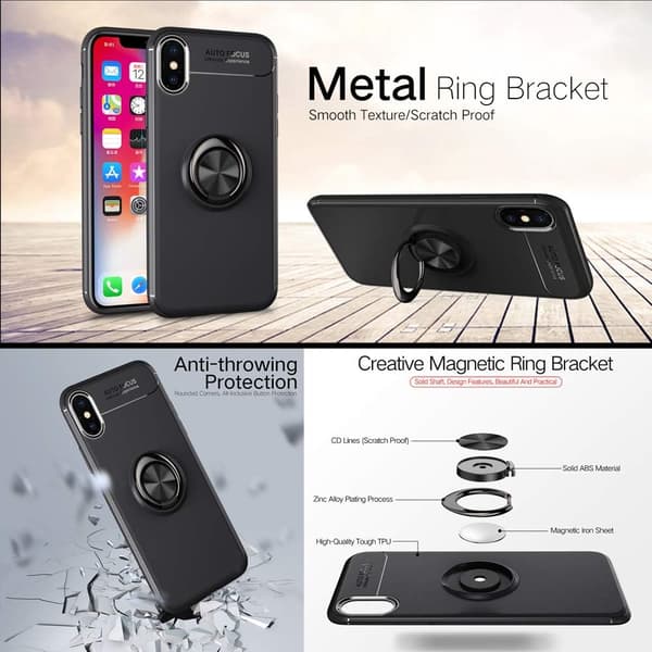 FODRAL TILL APPLE IPHONE X/XS SVART MED SOLID, HÅLLBAR BAKSIDA + RING