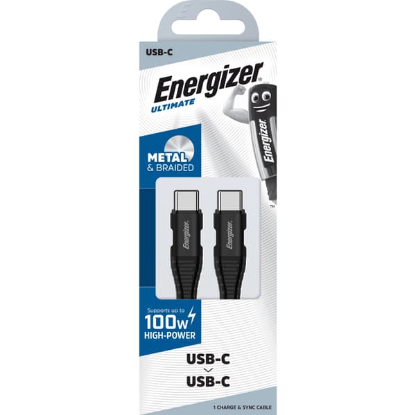 Energizer Ultimate - USB-C till USB-C anslutningskabel 100W 2m (svart)