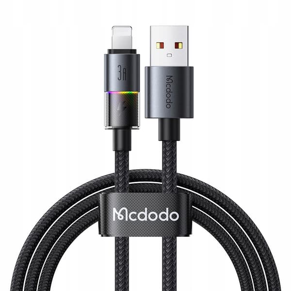 MCDODO USB-KABEL HURTIGOPLADNING TIL IPHONE LIGHTNING 3A 36W 1M LED SORT