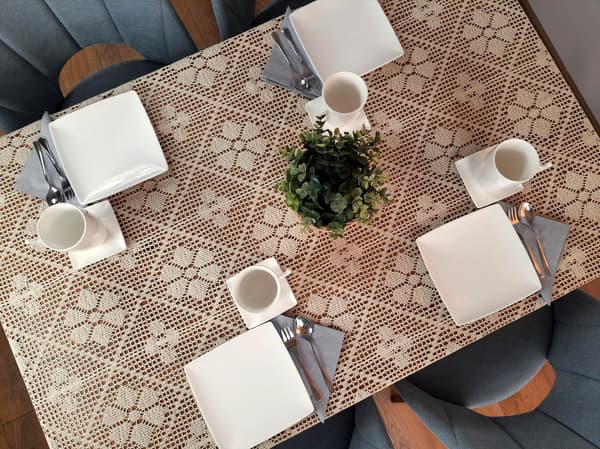 Naturbeige spetsduk 140/280 bomullsvirkad bordsduk BOHO