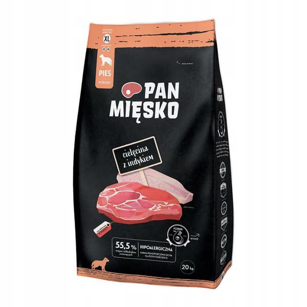Torrfoder för hundar PAN MIESKO Kalvkött med kalkon XS 20 kg