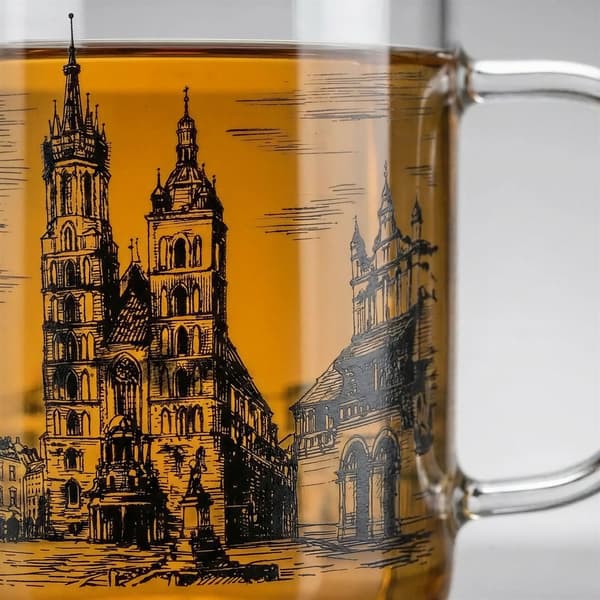 GLASKOP BYEN KRAKOW 0,4L TRANSPARENT MED SORT TRYK